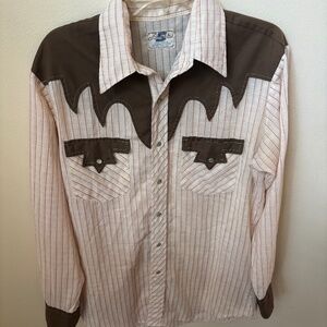 Vintage Western Shirt double S Mens Long Sleeve Snap Blue Southwest